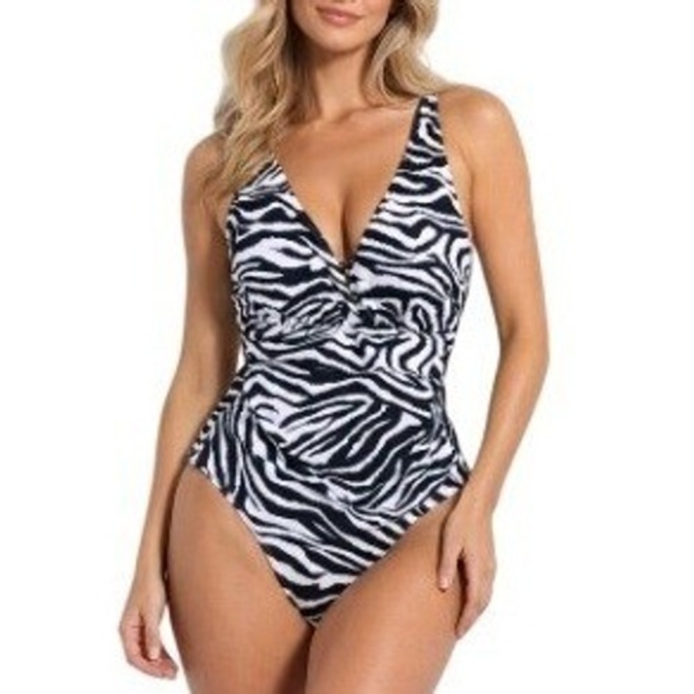 Anne Cole Size 18W Zebra Print Ruched One Piece Swimsuit Navy White 24PO04884 - Picture 6 of 6